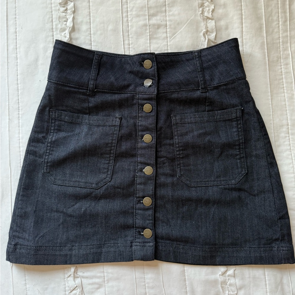 Pilcro Dark Denim Button-Front Mini Skirt